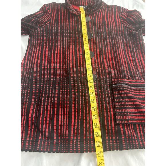 Ali Miles Striped Button Closure Blouse Womens Size Small Red Black Boho Career - Picture 10 of 11